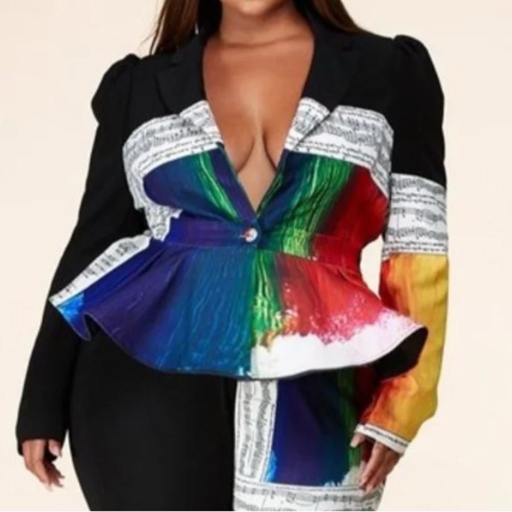 L'ATISTE The Sound‎ of Music Printed Ruffle Blazer